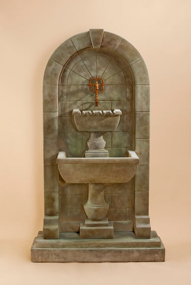 Monterosso Wall Outdoor Cast Stone Garden Fountain – European-Inspired Elegance with Classic Scupper Detail